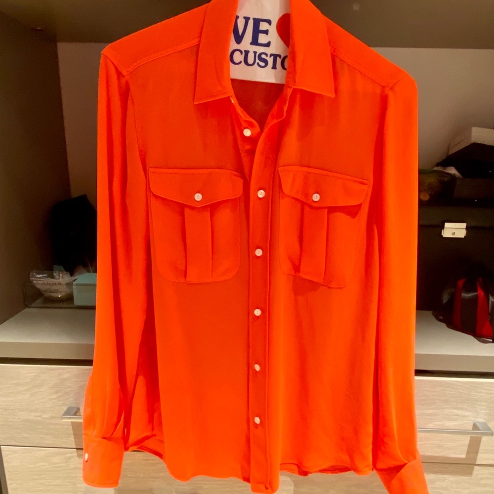 Polo RL Neon Orange Button Down Long Sleeve Blouse